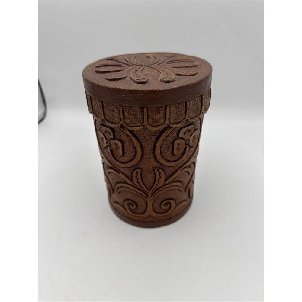 Vintage Hand Tooled Saddle Leather Container Vase Floral Old Western Style